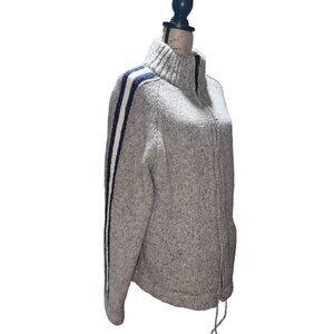 Huinay Wool Striped Arms Front Zip Long Sleeve Sweater Cardigan Men’s Jacket